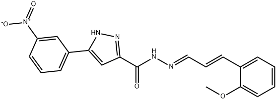N'-[(1E,2E)-3-(2-methoxyphenyl)prop-2-en-1-ylidene]-3-(3-nitrophenyl)-1H-pyrazole-5-carbohydrazide 结构式