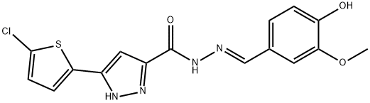 3-(5-chlorothiophen-2-yl)-N'-[(E)-(4-hydroxy-3-methoxyphenyl)methylidene]-1H-pyrazole-5-carbohydrazide 结构式