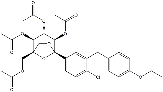 (1R,2S,3S,4R,5S)-1-(乙酰氧甲基)-5-(4-氯-3-(4-乙氧苄基)苯基)-6,8-二氧杂双环[3.2.1]辛烷-2,3,4-三乙酸三酯 结构式