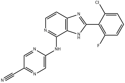 5-((2-(2-Chloro-6-fluorophenyl)-3H-imidazo[4,5-c]pyridin-4-yl)amino)pyrazine-2-carbonitrile 结构式