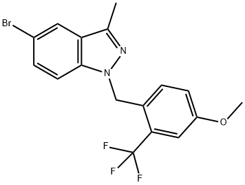 5-Bromo-1-(4-methoxy-2-(trifluoromethyl)benzyl)-3-methyl-1H-indazole 结构式