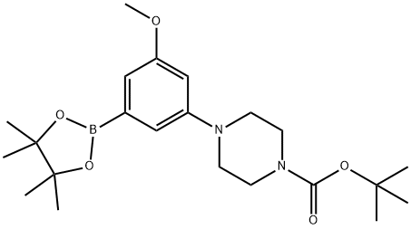 4-(3-甲氧基-5-(4,4,5,5-四甲基-1,3,2-二氧杂硼杂环戊烷-2-基)苯基)哌嗪-1-羧酸叔丁酯 结构式