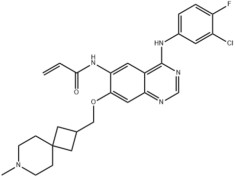 N-[4-(3-chloro-4- fluorophenylamino)-7-((7-methyl-7- azaspiro[3.5]nonan-2- yl)methoxy)quinazolin-6-yl]- acrylamide 结构式