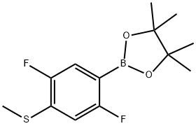 2,5-二氟-4-(甲基硫烷基)苯基硼酸,频哪醇酯 结构式