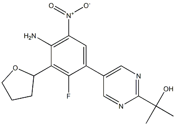 2-(5-(4-amino-2-fluoro-5-nitro-3-(tetrahydrofuran-2-yl)phenyl)pyrimidin-2-yl)propan-2-ol 结构式