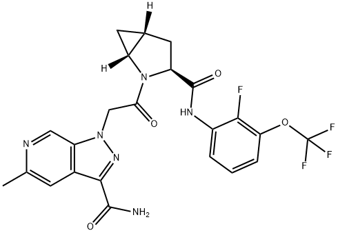 1-(2-((1R,3S,5R)-3-((2-fluoro-3-(trifluoromethoxy)phenyl)carbamoyl)-2-azabicyclo[3.1.0]hexan-2-yl)-2-oxoethyl)-5-methyl-1H-pyrazolo[3,4-c]pyridine-3-carboxamide 结构式