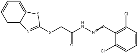 2-(1,3-benzothiazol-2-ylsulfanyl)-N'-[(E)-(2,6-dichlorophenyl)methylidene]acetohydrazide 结构式