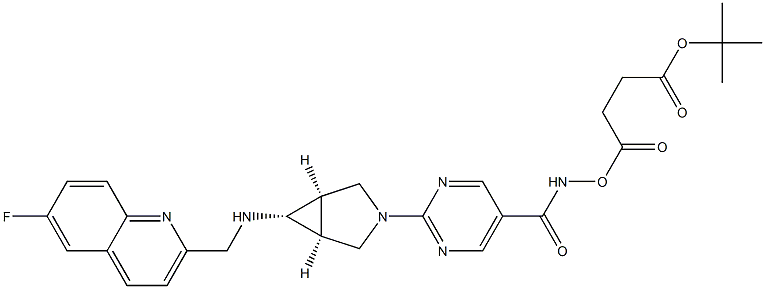 Butanedioic acid, 1-(1,1-dimethylethyl) 4-[[[2-  [(1a,5a,6a)-6-[[(6-fluoro-2-  quinolinyl)methyl]amino]-3-azabicyclo[3.1.0]hex-  3-yl]-5-pyrimidinyl]carbonyl]azanyl] ester 结构式