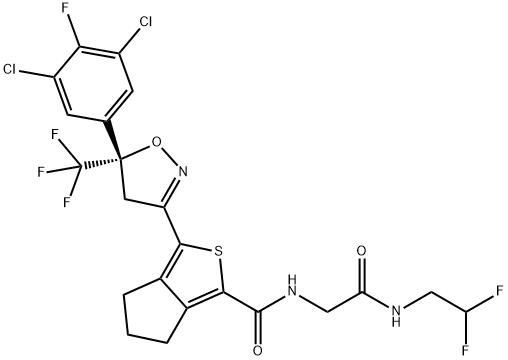 (S)-3-[5-(3,5-dichloro-4-fluoro-phenyl)-5-trifluoromethyl-4,5-dihydro-isoxazol-3-yl]-5,6-dihydro-4H-cyclopenta[c]thiophene-1-carboxylic acid [(2,2-difluoro-ethylcarbamoyl)-methyl]-amide 结构式