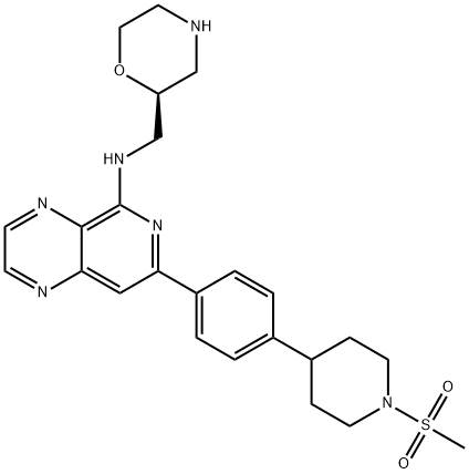 (S)-7-(4-(1-(methylsulfonyl)piperidin-4-yl)phenyl)-N-(morpholin-2-ylmethyl)pyrido[3,4-b]pyrazin-5-amine 结构式