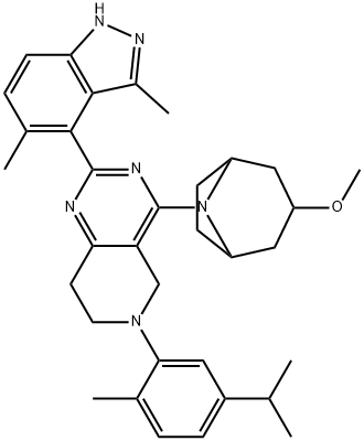 (1S,3R,5R)-8-(5,6,7,8-四氢-6-(5-异丙基-2-甲基苯基)-2-(3,5-二甲基-1H-吲唑-4-基)吡啶并[4,3-D]嘧啶-4-基)-3-甲氧基-8-氮杂双环[3.2.1]辛烷 结构式