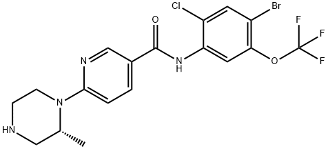 (R)-N-(4-bromo-2-chloro-5-(trifluoromethoxy)phenyl)-6-(2-methylpiperazin-1-yl)nicotinamide 结构式