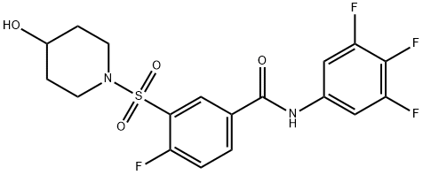 4-fluoro-3-((4-hydroxypiperidin-1-yl)sulfonyl)-N-(3,4,5-trifluorophenyl)benzamide 结构式