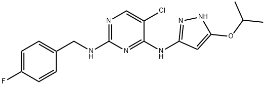 5-氯-N 2-(4-氟苄基)-N 4-(5-异丙氧基-1H-吡唑-3-基)嘧啶-2,4-二胺 结构式