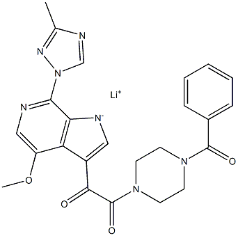 lithium 3-(2-(4-benzoylpiperazin-1-yl)-2-oxoacetyl)-4-methoxy-7-(3-methyl-1H-1,2,4-triazol-1-yl)pyrrolo[2,3-c]pyridin-1-ide 结构式
