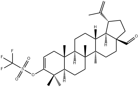 (1R,3aS,5aR,5bR,7aR,11aR,11bR,13aR,13bR)-3a-formyl-5a,5b,8,8,11a-pentamethyl-1-(prop-1-en-2-yl)-2,3,3a,4,5,5a,5b,6,7,7a,8,11,11a,11b,12,13,13a,13b-octadecahydro-1H-cyclopenta[a]chrysen-9-yl trifluoromethanesulfonate 结构式