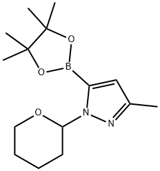 3-METHYL-1-(TETRAHYDRO-2H-PYRAN-2-YL)-5-(4,4,5,5-TETRAMETHYL-1,3,2-DIOXABOROLAN-2-YL)-1H-PYRAZOLE 结构式