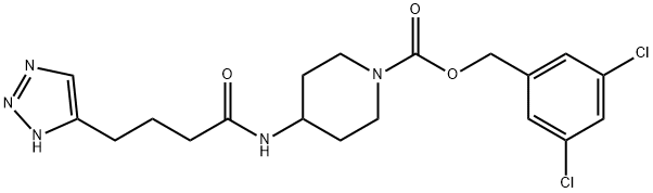 3,5-dichlorobenzyl 4-(4-(1H-1,2,3-triazol-4-yl)butanamido)piperidine-1-carboxylate 结构式