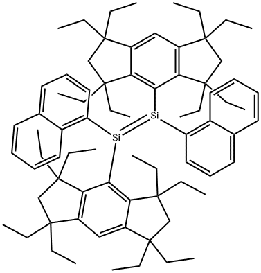 (E)-1,2-双(1-萘基)-1,2-双(1,1,3,3,5,5,7,7-八乙基-1,2,3,5,6,7-六氢二环戊二烯并苯-4-基)二硅烯 结构式