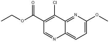 4-氯-6-甲氧基-1,5-萘啶-3-羧酸乙酯 结构式