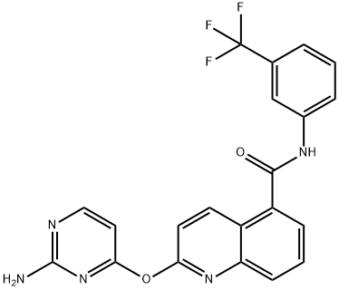 2-((2-aminopyrimidin-4-yl)oxy)-N-(3-(trifluoromethyl)phenyl)quinoline-5-carboxamide 结构式