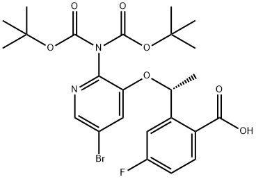 (R)-2-(1-(2-(bis(tert-butoxycarbonyl)amino)-5-bromopyridin-3-yloxy)ethyl)-4-fluorobenzoicacid 结构式
