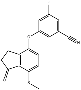 3-氟-5 - ((7-(甲硫基)-1-氧代-2,3-二氢-1H-茚-4-基)氧基)苄腈 结构式