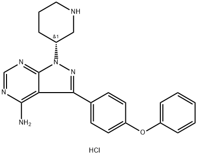 3-(4-苯氧基苯基)-1-(3R)-3-哌啶基-1H-吡唑并[3,4-D]嘧啶-4-胺盐酸盐(1:2) 结构式