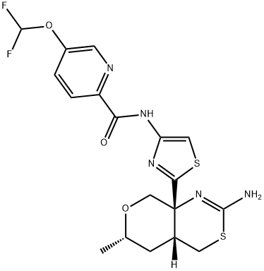 N-(2-((4aR,6S,8aR)-2-amino-6-methyl-4,4a,5,6-tetrahydropyrano[3,4-d][1,3]thiazin-8a(8H)-yl)thiazol-4-yl)-5-(difluoromethoxy)picolinamide 结构式
