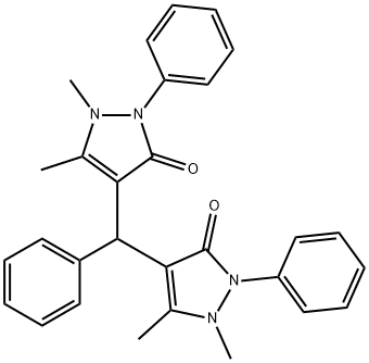 4,4'-(phenylmethanediyl)bis(1,5-dimethyl-2-phenyl-1,2-dihydro-3H-pyrazol-3-one) 结构式