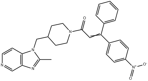 (Z)-1-(4-((2-甲基-1H-咪唑并[4,5-C]吡啶-1-基)甲基)哌啶-1-基)-3-(4-硝基苯基)-3-苯基丙-2-烯-1-酮 结构式