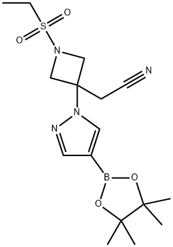 1-(乙基磺酰基)-3- [4-(4,4,5,5-四甲基-1,3,2-二氧硼杂环戊烷-2-基)-1H-吡唑-1-基] -3-氮杂环丁烷乙腈 结构式