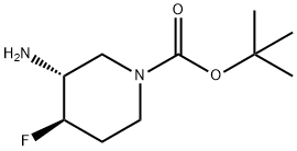 叔-丁基 (3R,4R)-3-氨基-4-氟哌啶-1-甲酸基酯 结构式