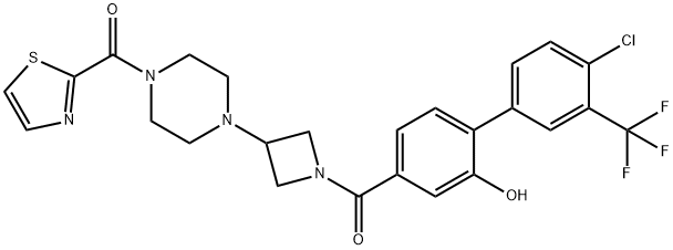 (4-(1-(4'-chloro-2-hydroxy-3'-(trifluoromethyl)-[1,1'-biphenyl]-4-carbonyl)azetidin-3-yl)piperazin-1-yl)(thiazol-2-yl)methanone 结构式