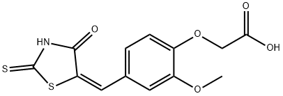 (E)-2-(2-methoxy-4-((4-oxo-2-thioxothiazolidin-5-ylidene)methyl)phenoxy)acetic acid 结构式