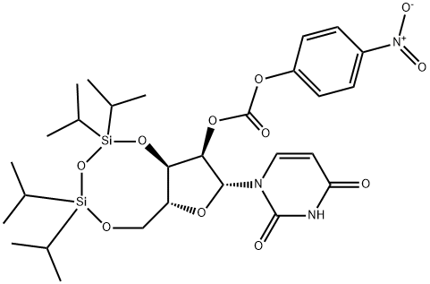 3',5'-O-[1,1,3,3-四异丙基-1,3-二硅氧烷二基]尿苷 2'-(4-硝基苯基碳酸酯) 结构式