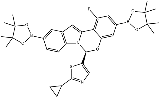 (S)-6-(2-环丙基噻唑-5-基)-1-氟-3,10-二(4,4,5,5-四甲基-1,3,2-二噁硼戊环-2-基)-6H-苯并[5,6][1,3]氧杂联氮基[3,4-A]吲哚 结构式