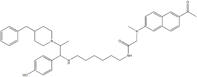 Acetamide, 2-[(6-acetyl-2-naphthalenyl)methylamino]-N-[6-[[1-(4-hydroxyphenyl)-2-[4-(phenylmethyl)-1-piperidinyl]propyl]amino]hexyl]- 结构式