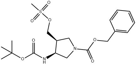 benzyl 3-(tert-butoxycarbonylamino)-4-((methylsulfonyloxy)methyl)pyrrolidine-1-carboxylate 结构式