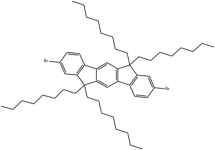 2,8-二溴-6,12-二氢-6,6,12,12-四辛基-茚并[1,2-B]芴 结构式