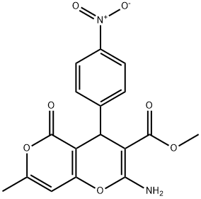 methyl 2-amino-7-methyl-4-(4-nitrophenyl)-5-oxo-4,5-dihydropyrano[4,3-b]pyran-3-carboxylate 结构式