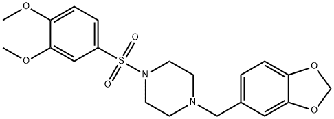 1-(1,3-苯并二氧杂环戊烯-5-基甲基)-4-(3,4-二甲氧基苯基)磺酰基哌嗪 结构式