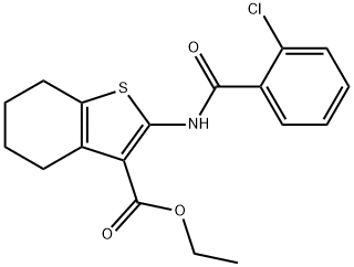 ethyl 2-{[(2-chlorophenyl)carbonyl]amino}-4,5,6,7-tetrahydro-1-benzothiophene-3-carboxylate 结构式