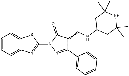 (4Z)-2-(1,3-benzothiazol-2-yl)-5-phenyl-4-{[(2,2,6,6-tetramethylpiperidin-4-yl)amino]methylidene}-2,4-dihydro-3H-pyrazol-3-one 结构式