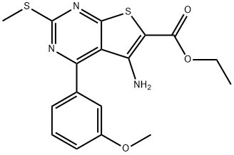 乙基 5-氨基-4-(3-甲氧苯基)-2-(甲硫基)噻吩并[2,3-D]嘧啶-6-甲酸基酯 结构式