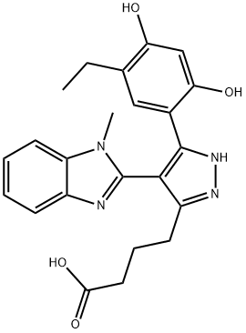 4-[3-(5-ethyl-2,4-dihydroxyphenyl)-4-(1-methyl-1H-benzimidazol-2-yl)-1H-pyrazol-5-yl]butanoic acid 结构式