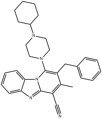 2-benzyl-1-(4-cyclohexylpiperazin-1-yl)-3-methylpyrido[1,2-a]benzimidazole-4-carbonitrile 结构式