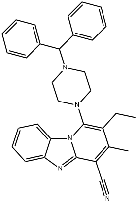 1-[4-(diphenylmethyl)piperazin-1-yl]-2-ethyl-3-methylpyrido[1,2-a]benzimidazole-4-carbonitrile 结构式