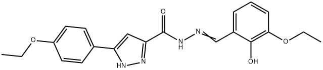 N'-[(E)-(3-ethoxy-2-hydroxyphenyl)methylidene]-3-(4-ethoxyphenyl)-1H-pyrazole-5-carbohydrazide 结构式