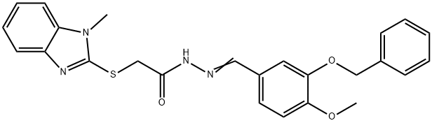 N'-{(E)-[3-(benzyloxy)-4-methoxyphenyl]methylidene}-2-[(1-methyl-1H-benzimidazol-2-yl)sulfanyl]acetohydrazide 结构式